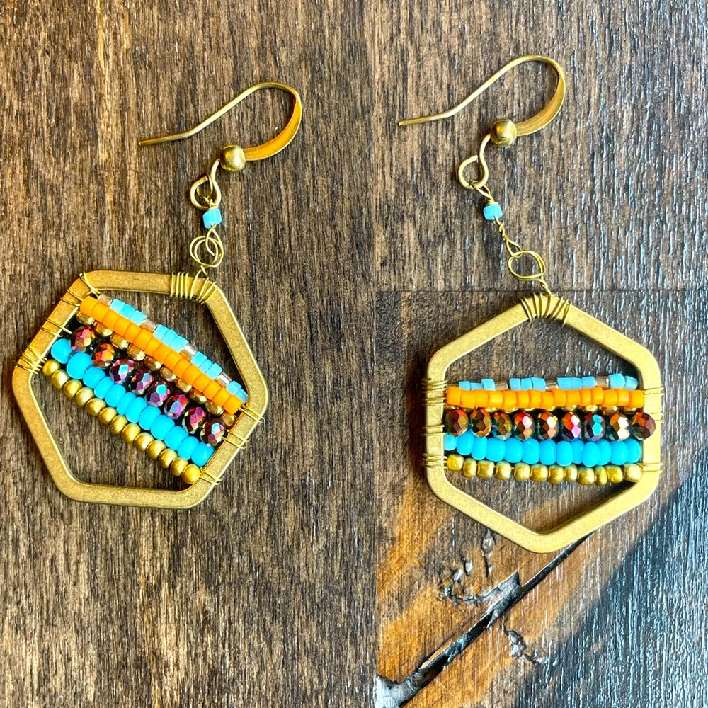☀️Boho Beaded Hoops Earrings -☀️ Free People ☀️